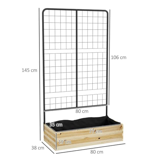 Rootz Upphöjd säng med spaljé - Klätterväxtbädd - Fleecefoder - Naturträ - Stål - Svart - 80x38x145 cm