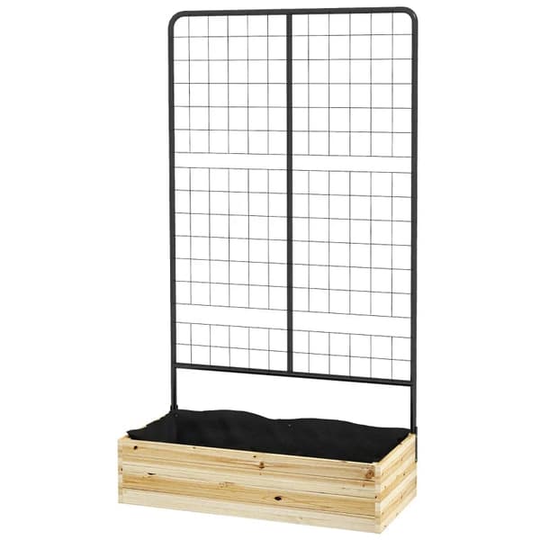 Rootz Upphöjd säng med spaljé - Klätterväxtbädd - Fleecefoder - Naturträ - Stål - Svart - 80x38x145 cm