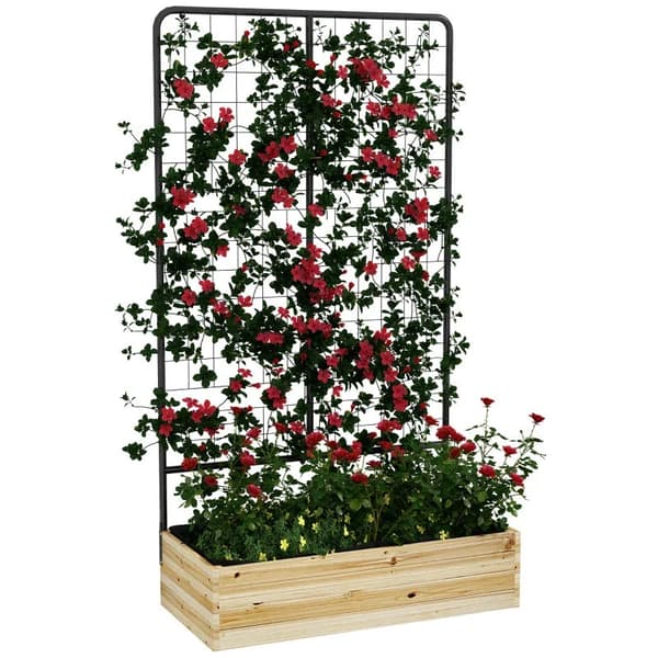 Rootz Upphöjd säng med spaljé - Klätterväxtbädd - Fleecefoder - Naturträ - Stål - Svart - 80x38x145 cm