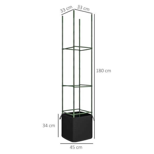 Rootz Plantekasser - Trellis - Sæt med 2 taske - Justerbare niveauer - Rustfrit stål - Filt - Plastik - Grøn - 33L x 33W x 180H cm