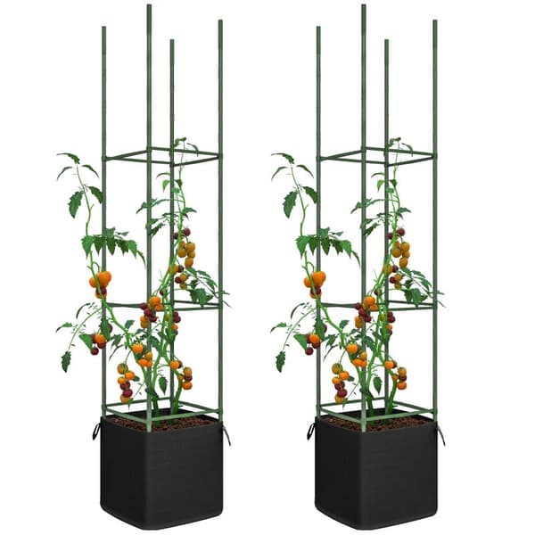 Rootz Plantekasser - Trellis - Sæt med 2 taske - Justerbare niveauer - Rustfrit stål - Filt - Plastik - Grøn - 33L x 33W x 180H cm