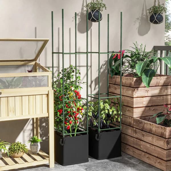 Rootz Plantekasser - Trellis - Sæt med 2 taske - Justerbare niveauer - Rustfrit stål - Filt - Plastik - Grøn - 33L x 33W x 180H cm