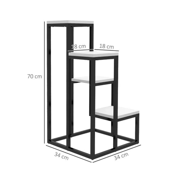 Rootz-kukkahylly - 4-tasoinen kasvihylly - Kukkateline - Sisä- ja ulkokäyttöön - Metallirunko - Kuusi - Musta + Valkoinen - 34L x 34L x 70K cm