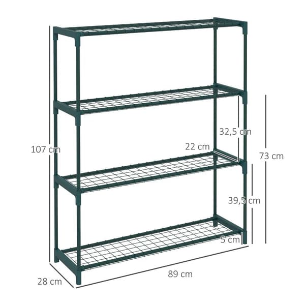 Rootz-kasvihylly - Kukkaportaat - Moderni muotoilu - Kasviportaat - 4 hyllyä - Teräs - Tummanvihreä - 89cm X 28cm X 107cm