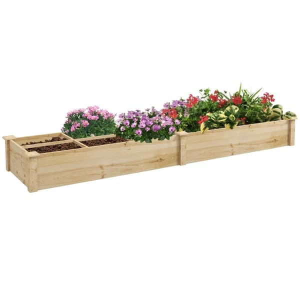 Rootz Upphöjd säng - Planteringslåda - 2 delar - Öppen botten - Träram - Granträ - Enkel montering - Naturlig - 237 x 60 x 25 cm