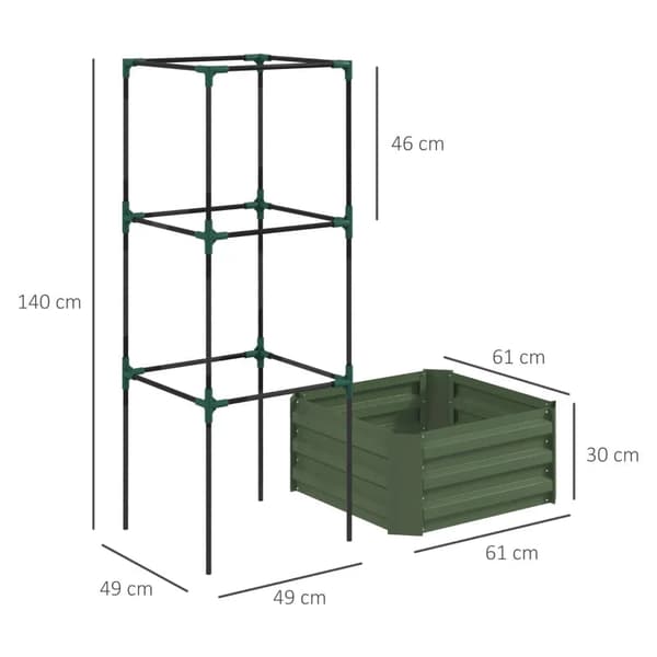 Rootz Højbed - Trellis Plant Box - Plastdel - Trellis Åben Bund - Vejrbestandig - Stål - Galvaniseret stål - Grøn - 61cm X 61cm X 140cm