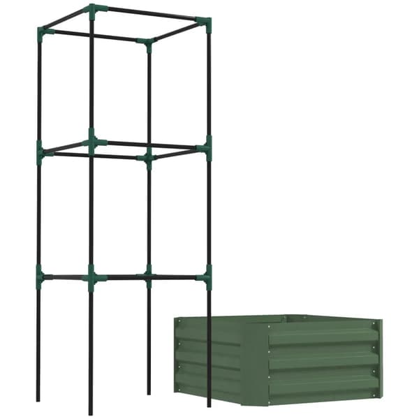 Rootz Højbed - Trellis Plant Box - Plastdel - Trellis Åben Bund - Vejrbestandig - Stål - Galvaniseret stål - Grøn - 61cm X 61cm X 140cm