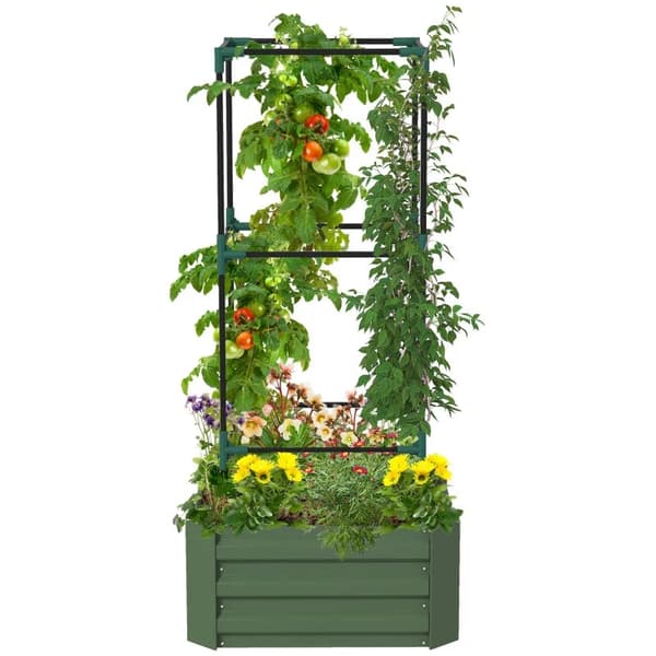 Rootz Højbed - Trellis Plant Box - Plastdel - Trellis Åben Bund - Vejrbestandig - Stål - Galvaniseret stål - Grøn - 61cm X 61cm X 140cm