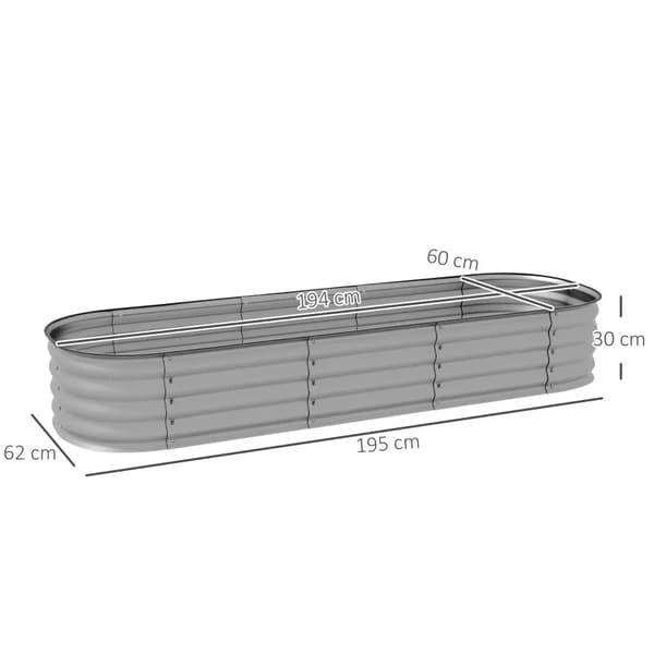 Rootz Højbed - Plantebed - Modulært Højbed - Beskyttede kanter - Grundløst design - Galvaniseret metal - Sølv - 195 x 62 x 30 cm