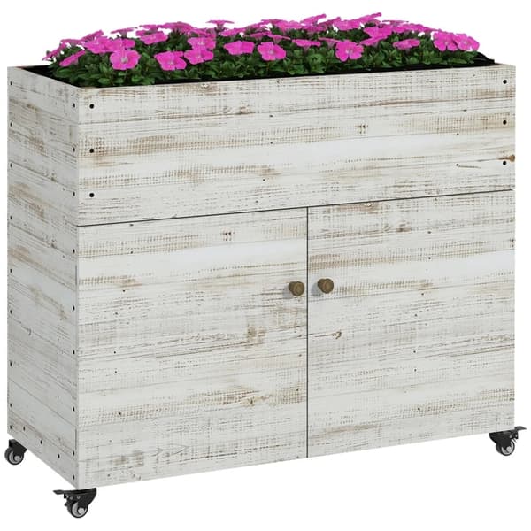 Rootz upphöjd säng med hjul - Skåpsfack - Innerfoder - Used Look - Granträ - Vit - 110x50x95 cm