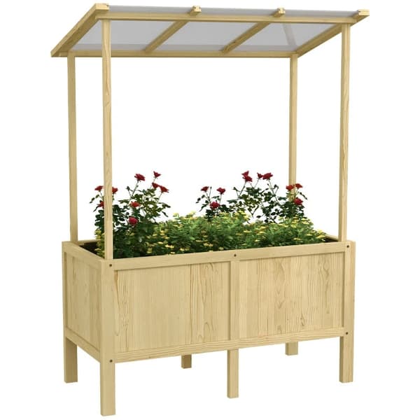 Rootz upphöjd säng med tak - Dräneringshål - Fleecefoder - Väderbeständig - Granträ - Naturlig - 110 x 60 x 152 cm