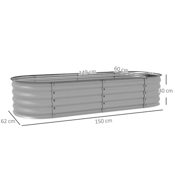 Rootzin korotettu sänky - Kasvipenkki - Modulaarinen korotettu sänky - Suojatut reunat - Perusteeton muotoilu - Galvanoitu metalli - Hopea - 150 x 62