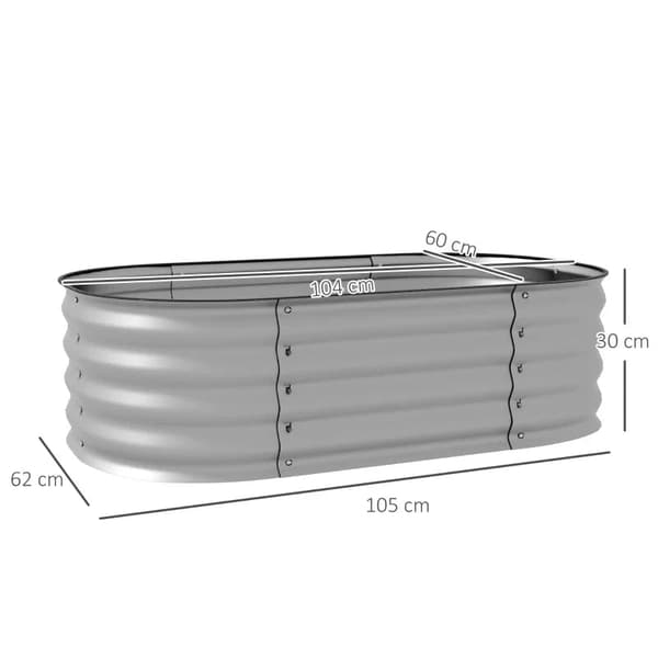 Rootz Højbed - Plantebed - Modulært Højbed - Beskyttede kanter - Grundløst design - Galvaniseret metal - Sølv - 105 x 62 x 30 cm