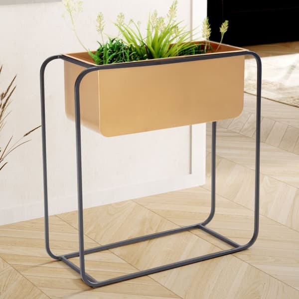 Rootz Modern Design Rektangulær Plantepotte - Sort & Guld Plantekasse - Elegant og funktionel indendørs planteholder - 60 cm x 60 cm x 24 cm - Håndlav