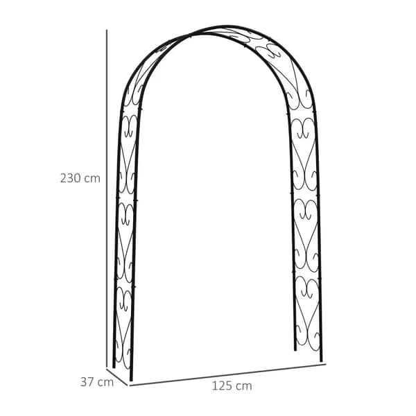 Rootz Garden -ruusukaari - Vintage Design - Neljä U-muotoista maaperää - Koristetut kukat ja ilmapallot - Jauhemaalattu teräs - Musta - 125L x 37W x 2