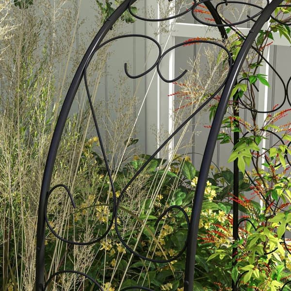 Rootz Garden -ruusukaari - Vintage Design - Neljä U-muotoista maaperää - Koristetut kukat ja ilmapallot - Jauhemaalattu teräs - Musta - 125L x 37W x 2