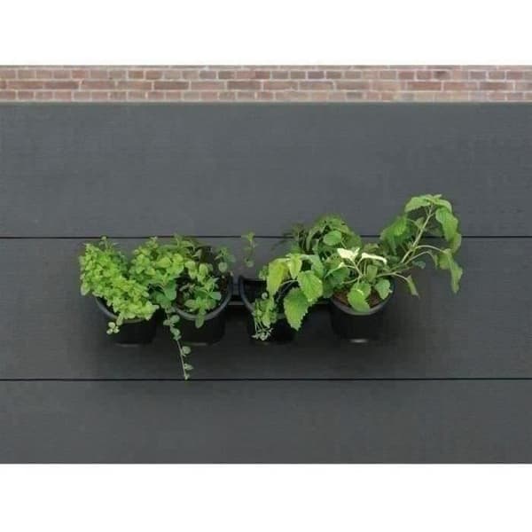 Väggkruka - Väggsats bestående av ett väggstöd och 4 krukor (1 L) - Svart - Dim H 15 x L 60 cm - NATUR