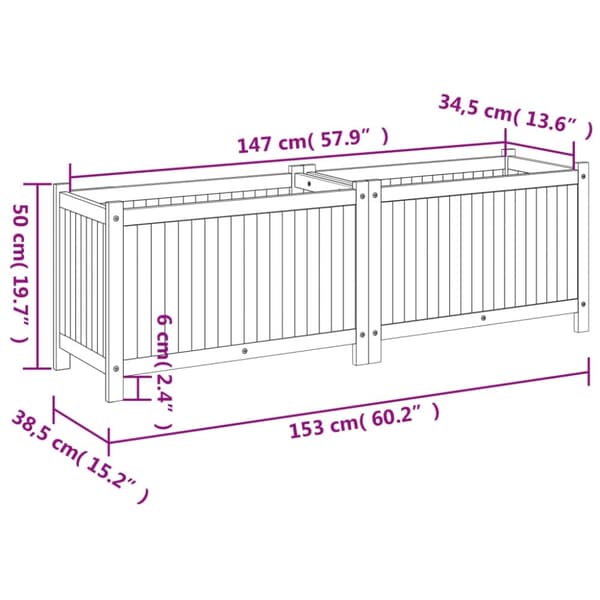 vidaXL Plantekasse med foring 153x38,5x50 cm helte akasie