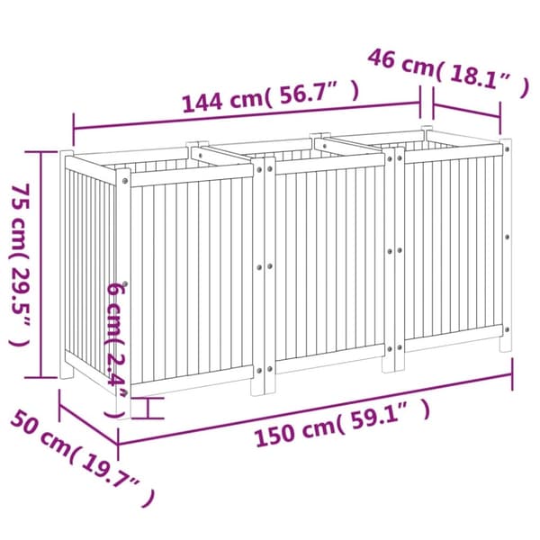 vidaXL Odlingslåda med foder 150x50x75 cm massivt akaciaträ
