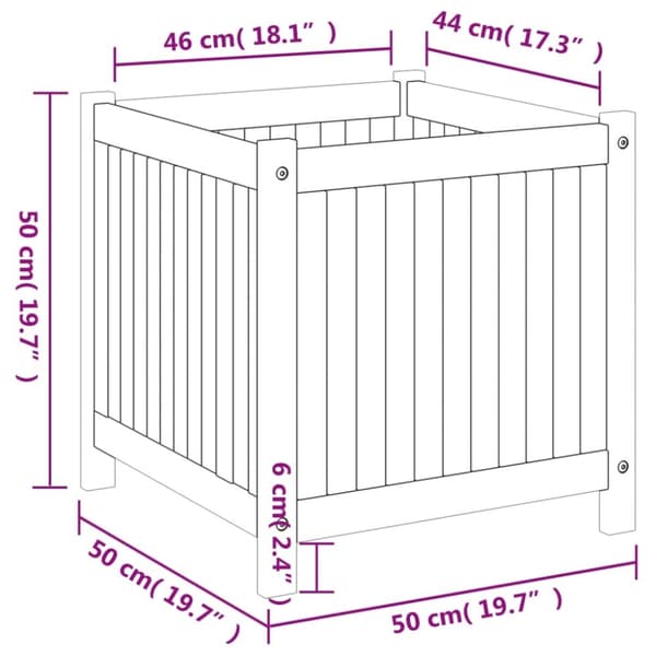 vidaXL Plantekasse med foring 50x50x50 cm helte akasie