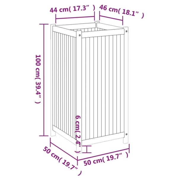 vidaXL Plantekasse med foring 50x50x100 cm helte akasie