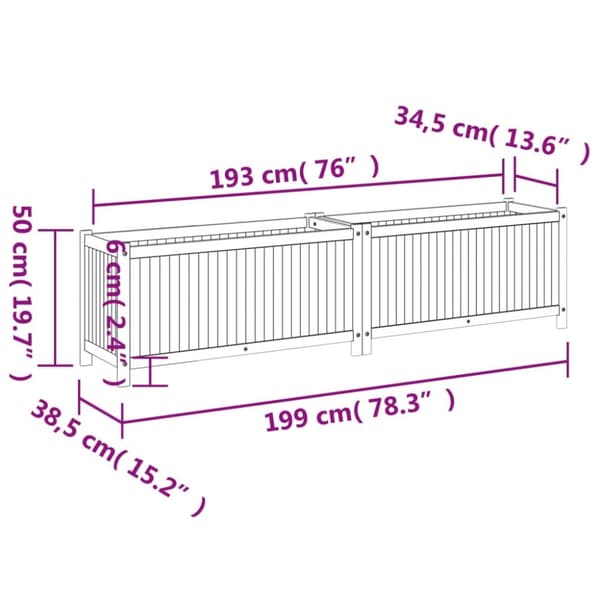 vidaXL Plantekasse med foring 199x38,5x50 cm helte akasie