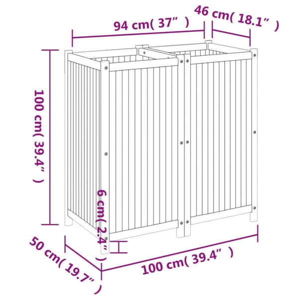 vidaXL Plantekasse med foring 100x50x100 cm helte akasie