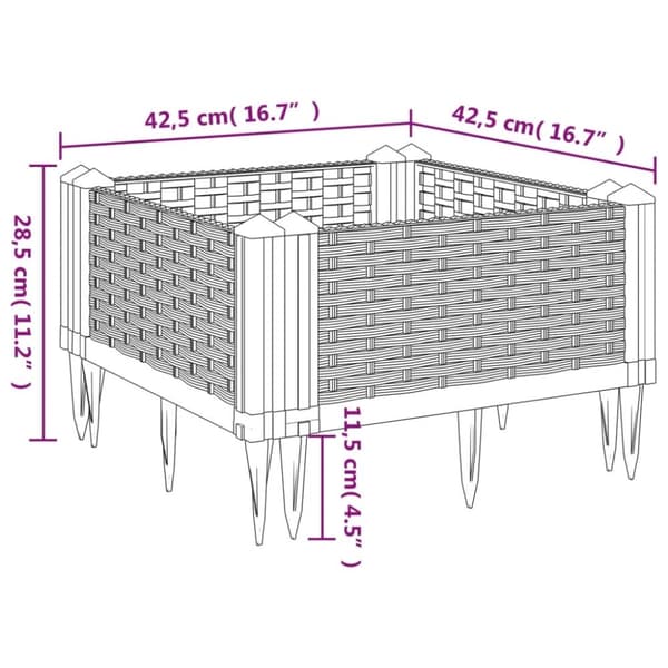 vidaXL Odlingslåda med piggar vit 42,5x42,5x28,5 cm PP