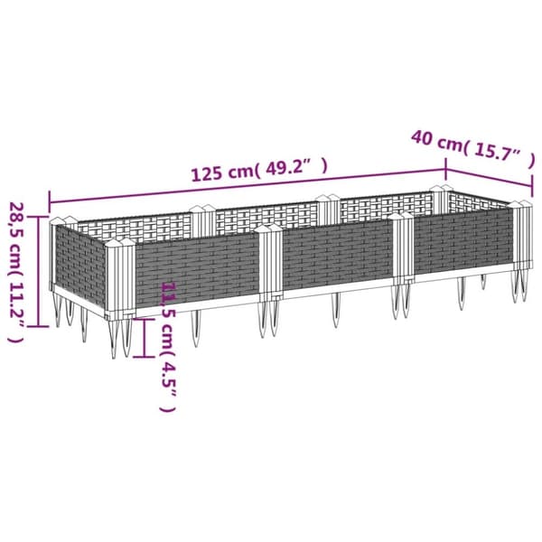 vidaXL Kukkalaatikko jalkatapeilla ruskea 125x40x28,5 cm PP