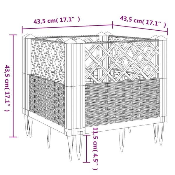 vidaXL plantekasse med spyd 43,5x43,5x43,5 cm PP grå
