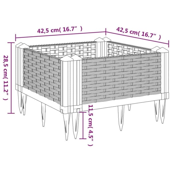 vidaXL plantekasse med spyd 42,5x42,5x28,5 cm PP grå