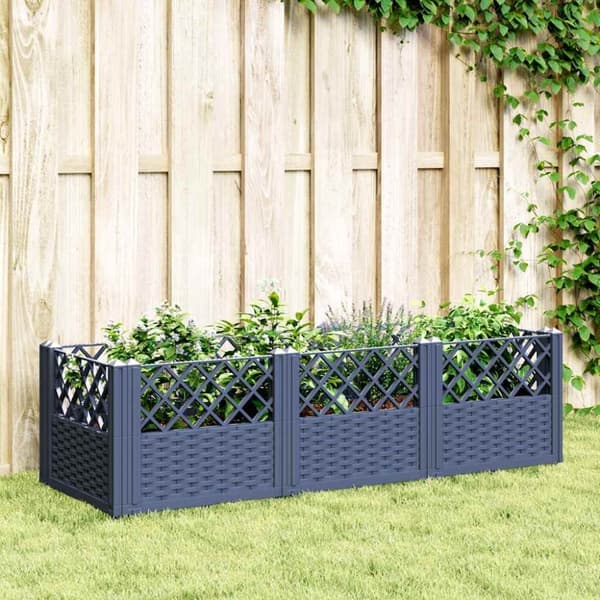vidaXL Plantekasse med plugger blågrå 123,5x43,5x43,5 cm PP