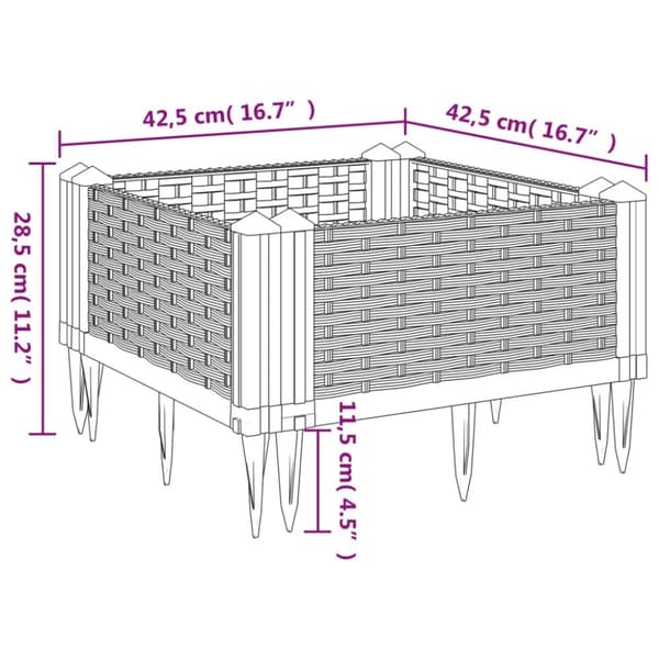 vidaXL plantekasse med spyd 42,5x42,5x28,5 cm PP lysegrå