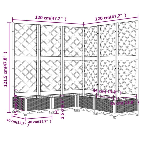 vidaXL plantekasse med espalier 120x120x121,5 cm PP brun -  Plantekrukker