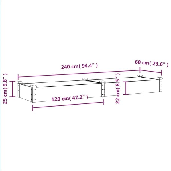 vidaXL Odlingslåda med foder grå 240x60x25 cm massivt granträ - Krukor & odlingslådor