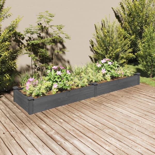 vidaXL Odlingslåda med foder grå 240x60x25 cm massivt granträ - Krukor & odlingslådor