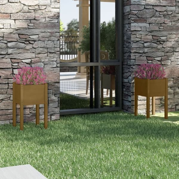 vidaXL plantekasser 2 stk. 40x40x70 cm massivt fyrretræ gyldenbrun -  Plantekrukker