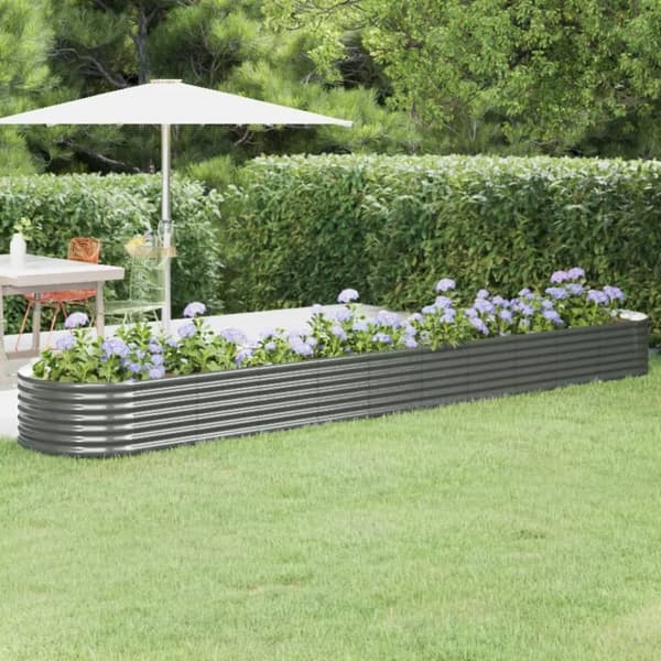vidaXL plantekasse 440x80x36 cm pulverlakeret stål grå -  Plantekrukker