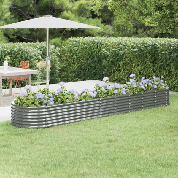 vidaXL plantekasse 368x80x36 cm pulverlakeret stål grå -  Plantekrukker