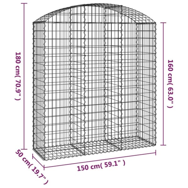 vidaXL buet gabionkurv 150x50x160/180 cm galvaniseret jern -  Plantekrukker