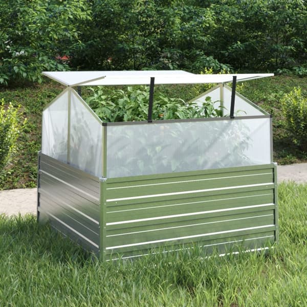 vidaXL højbed med drivhus 100x100x85 cm sølvfarvet -  Plantekrukker