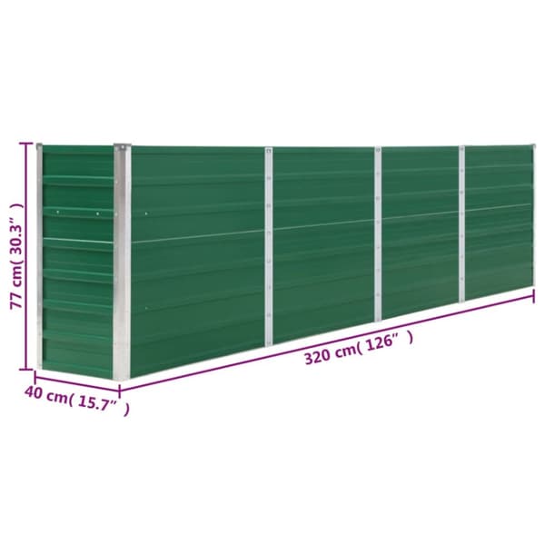 vidaXL Korotettu puutarhalaatikko 320x40x77 cm galvanoitu vihreä -  Kukkaruukut & istutuslaatikot