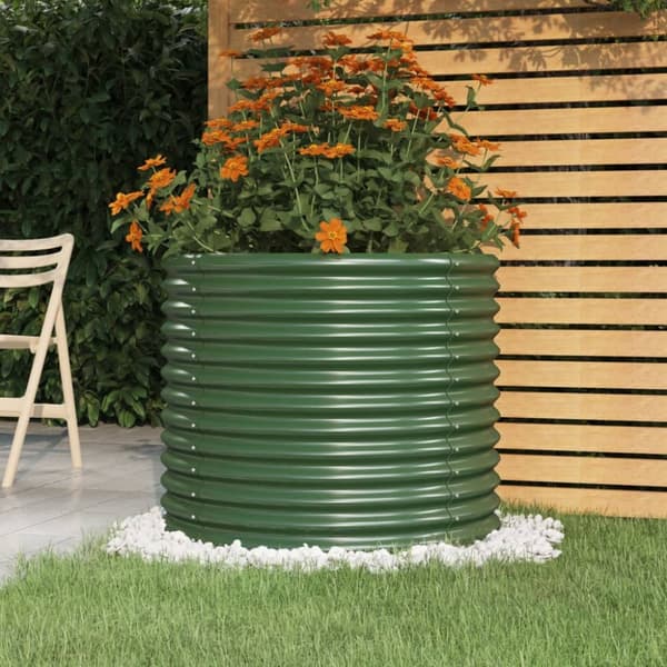 vidaXL plantekrukke 80x80x68 cm pulverlakeret stål grøn -  Plantekrukker