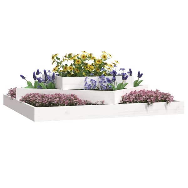 vidaXL plantekasse 112x112x27 cm massivt fyrretræ hvid -  Plantekrukker