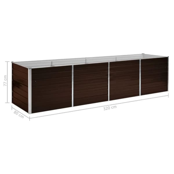 vidaXL hævet plantekasse 320x80x77 cm galvaniseret stål brun - Plantekrukker