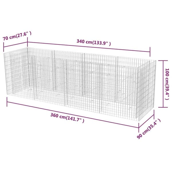 vidaXL gabion-højbed 360x90x100 cm stål -  Plantekrukker