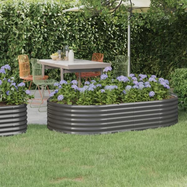 vidaXL Odlingslåda pulverlackerat stål 175x100x36 cm grå -  Krukor & odlingslådor