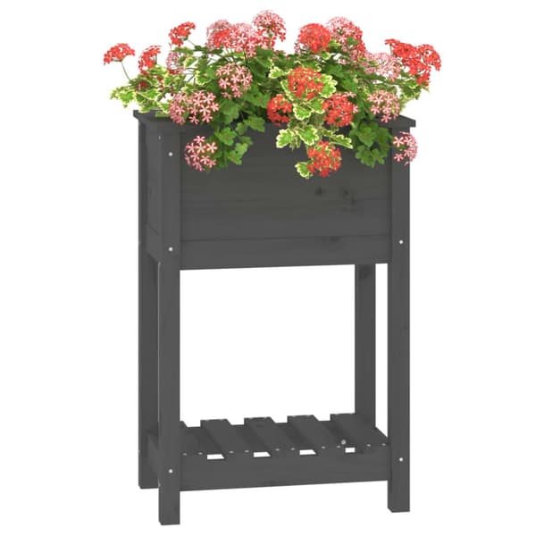 vidaXL plantekasse med hylde 54x34,5x81 cm massivt fyrretræ grå -  Plantekrukker