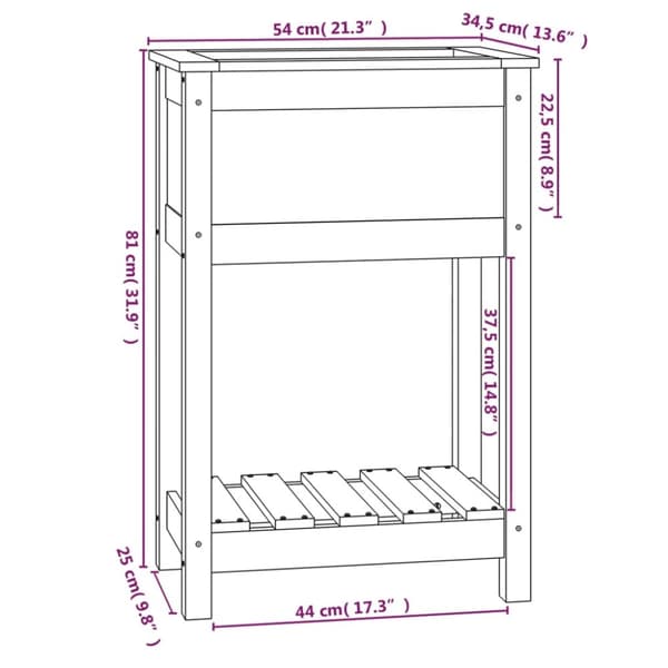vidaXL plantekasse med hylde 54x34,5x81 cm massivt fyrretræ grå -  Plantekrukker