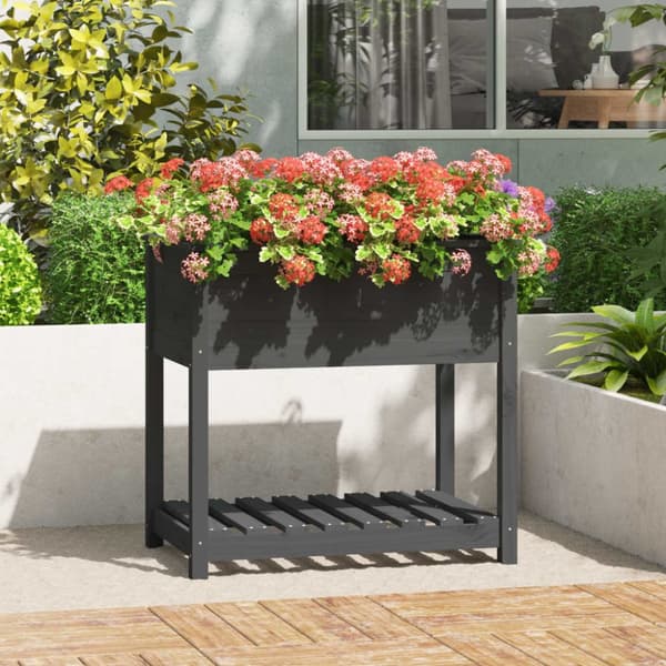 vidaXL plantekasse med hylde 82,5x54x81 cm massivt fyrretræ grå -  Plantekrukker